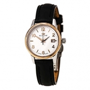 Glycine 3909-31 Women's Classic White Dial Black Leather Strap Date Watch