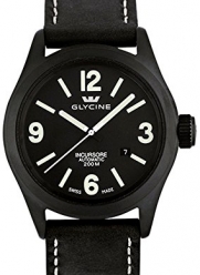 Glycine Incursore Automatic PVD Coated Stainless Steel Mens Strap Watch Black Dial Calendar 3874.99T