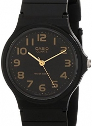 Casio WATER RESISTANT Classic Round Mens Watch, 3-Hand Analog Feature, and Water Resistant, Black Face with Classic Round Design and Gold Numbers, and Resin Band