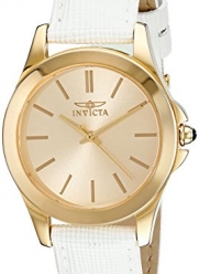 Invicta Women's 15149 Angel 18k Yellow Gold Ion-Plated Stainless Steel Watch with White Leather Band