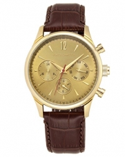 Vince Camuto Men's VC/1078GDGP The Chairman Multi-Function Dial Brown Croco-Grain Leather Strap Watch